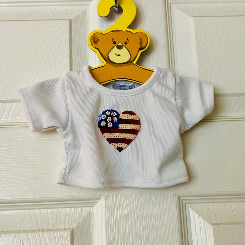 Build a Bear white t top with sequined heart   And Red bloomer panties